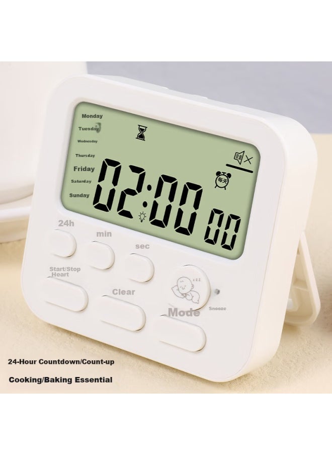 Bai Jie Baijie Multi-function Timer, Time Management Tool, Kitchen Baking Timer, Home Stand Model, Pearl White  - Image 4