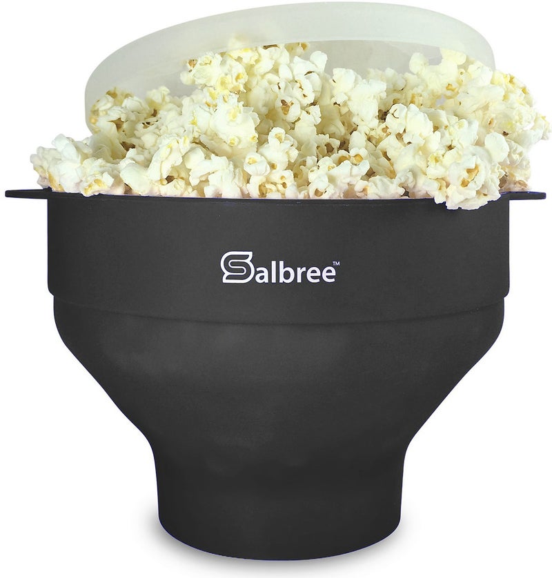 Salbree The Original Salbree Collapsible Silicone Microwave Popcorn Popper Maker Machine Microwavable Bowl Holds 16 Cups Uses Hot Air and Oil Always Optional  The Most Colors Available Black