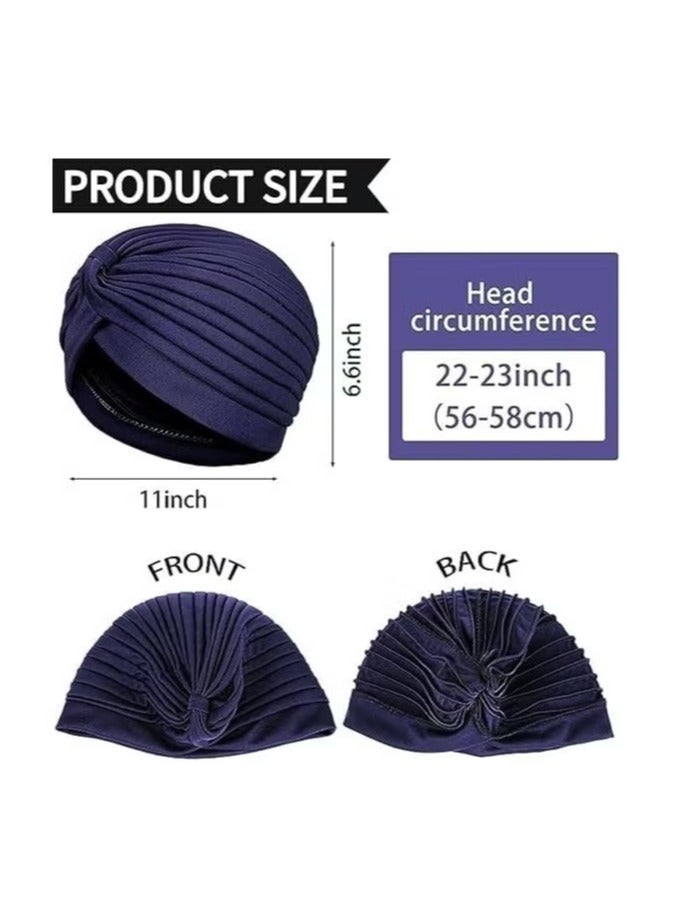 Unewshi 3 Pieces Turbans for Women Soft Turban Head Wrap Pleated Beanie Cap - Image 4