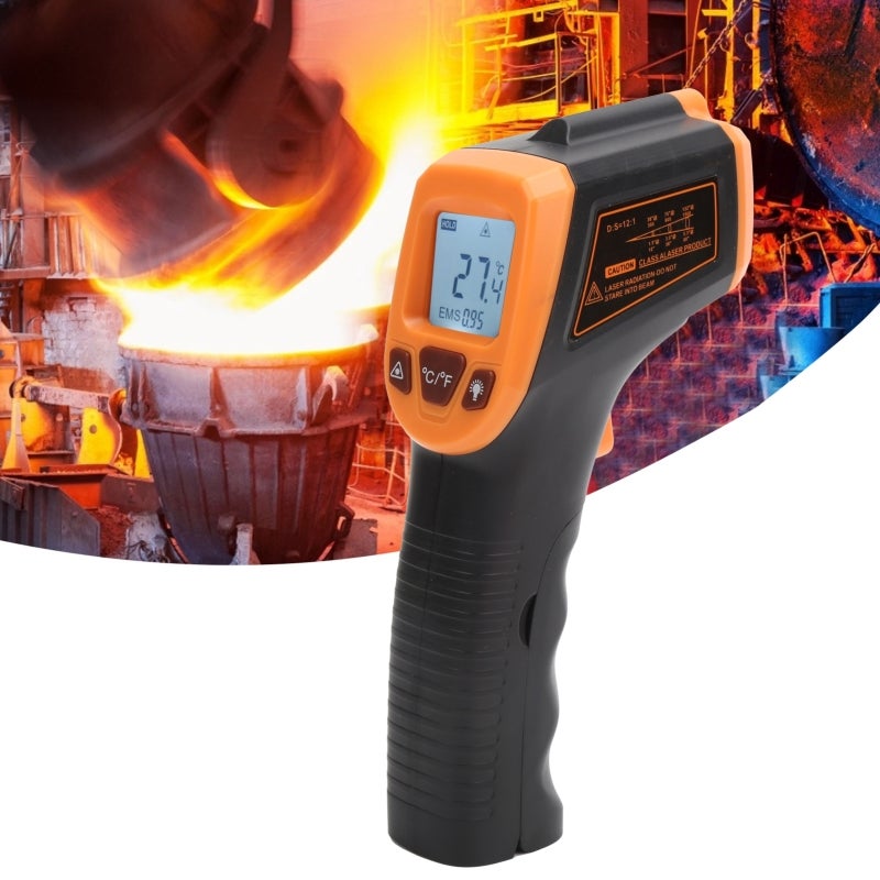 Infrared Thermometer GM320S: LCD Display Laser Target Temperature Measuring Gun for Surface Temperature, Backlight Function, Data Retention, Auto Power Off - Orange - Image 2