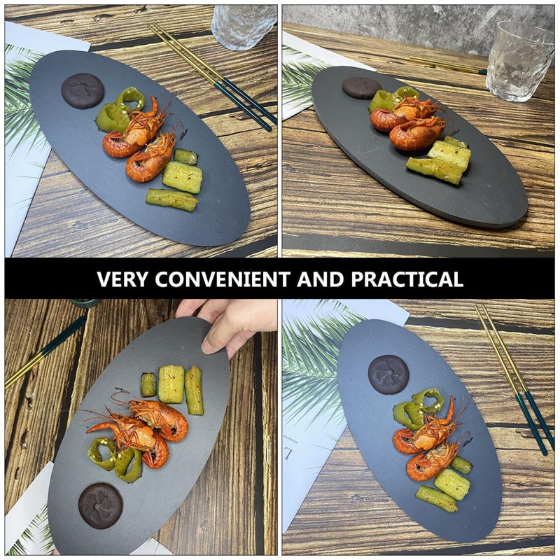 Vintage Oval Rock Plate 30cm Japanese Style Steak Serving Tray For Sushi Dessert - Image 5