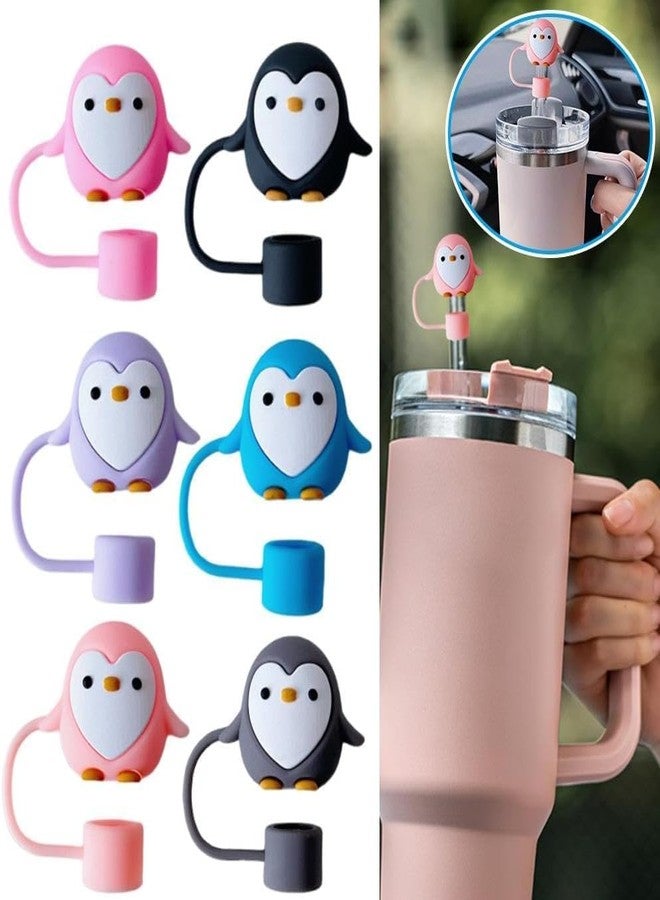 Qintreesify 6Pcs Cute Penguin Straw Covers Cap Toppers for Cup 10mm, Silicone Cartoon Penguin Straw Tips Lids Protector BPA Free for 10mm Cup Accessories, Reusable Dust-Proof Cap - Image 2