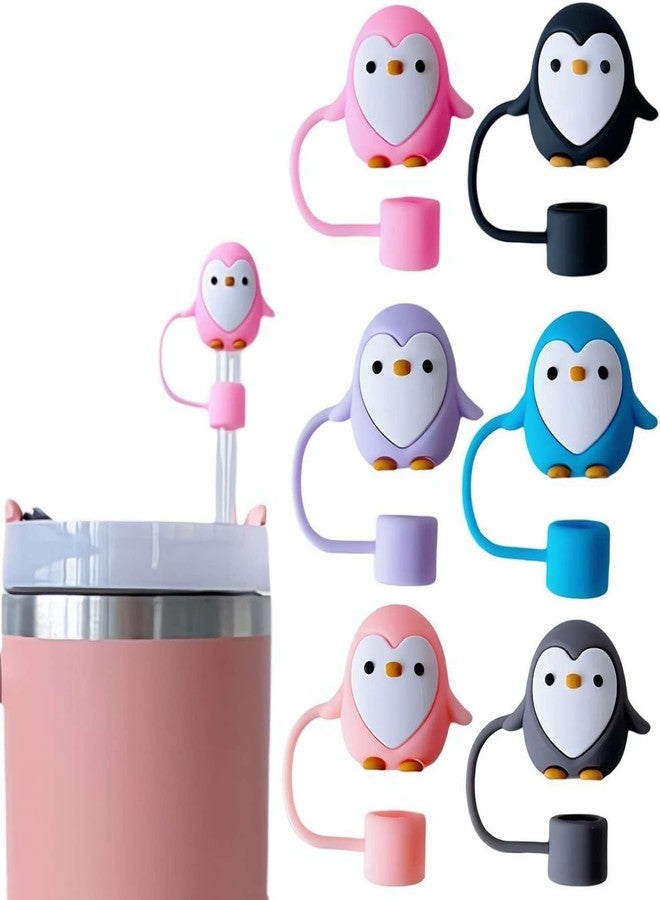 Qintreesify 6Pcs Cute Penguin Straw Covers Cap Toppers for Cup 10mm, Silicone Cartoon Penguin Straw Tips Lids Protector BPA Free for 10mm Cup Accessories, Reusable Dust-Proof Cap - Image 1