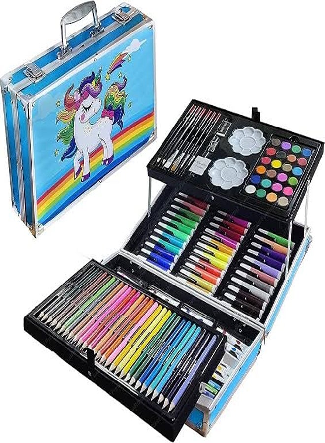 Unicorn Art & Craft Painting Set - 145-Piece Deluxe Coloring & Drawing Suitcase (Blue)