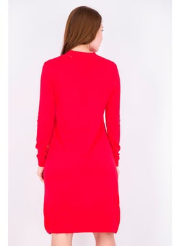 Tchibo Women Regular Fit Knitted Casual Mini Sweater Dress, Red  - Image 4