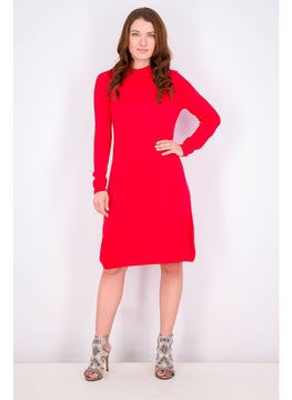 Tchibo Women Regular Fit Knitted Casual Mini Sweater Dress, Red  - Image 3