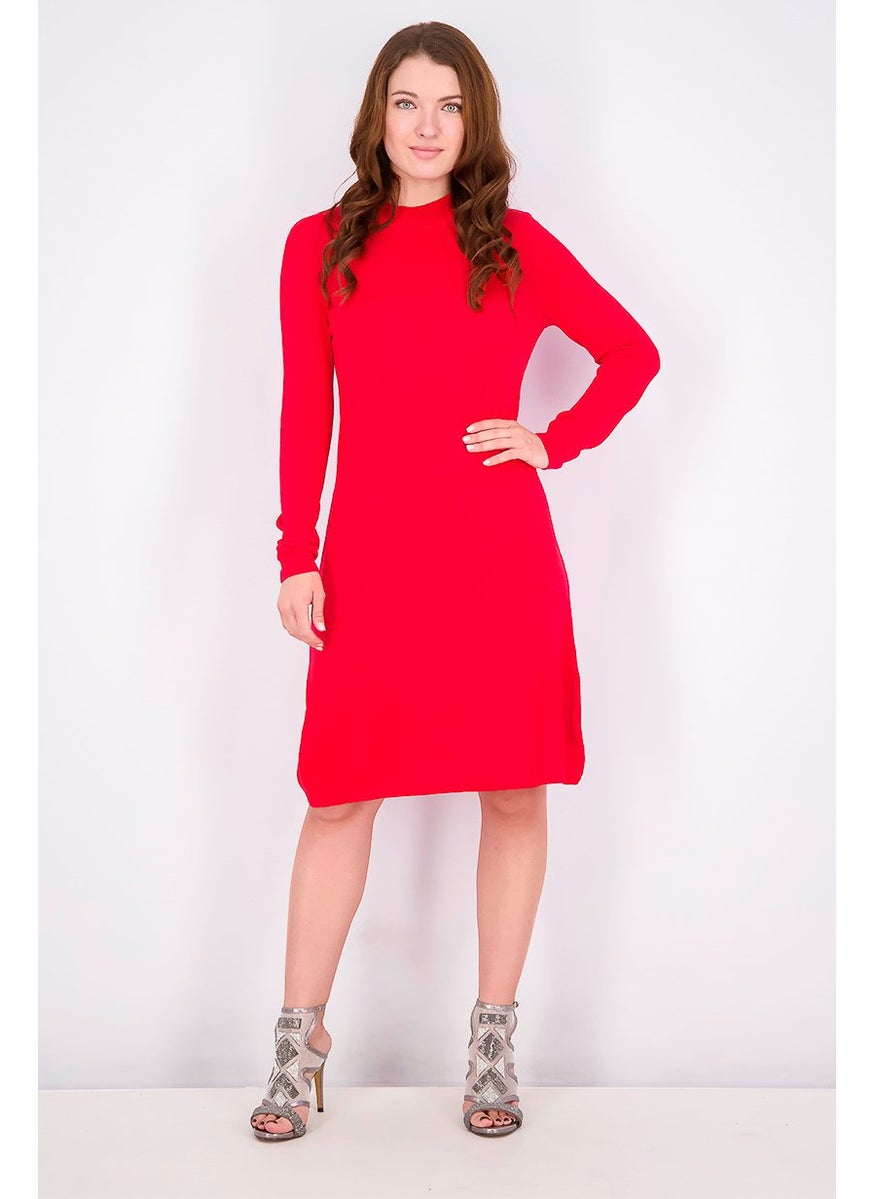 Tchibo Women Regular Fit Knitted Casual Mini Sweater Dress, Red  - Image 3