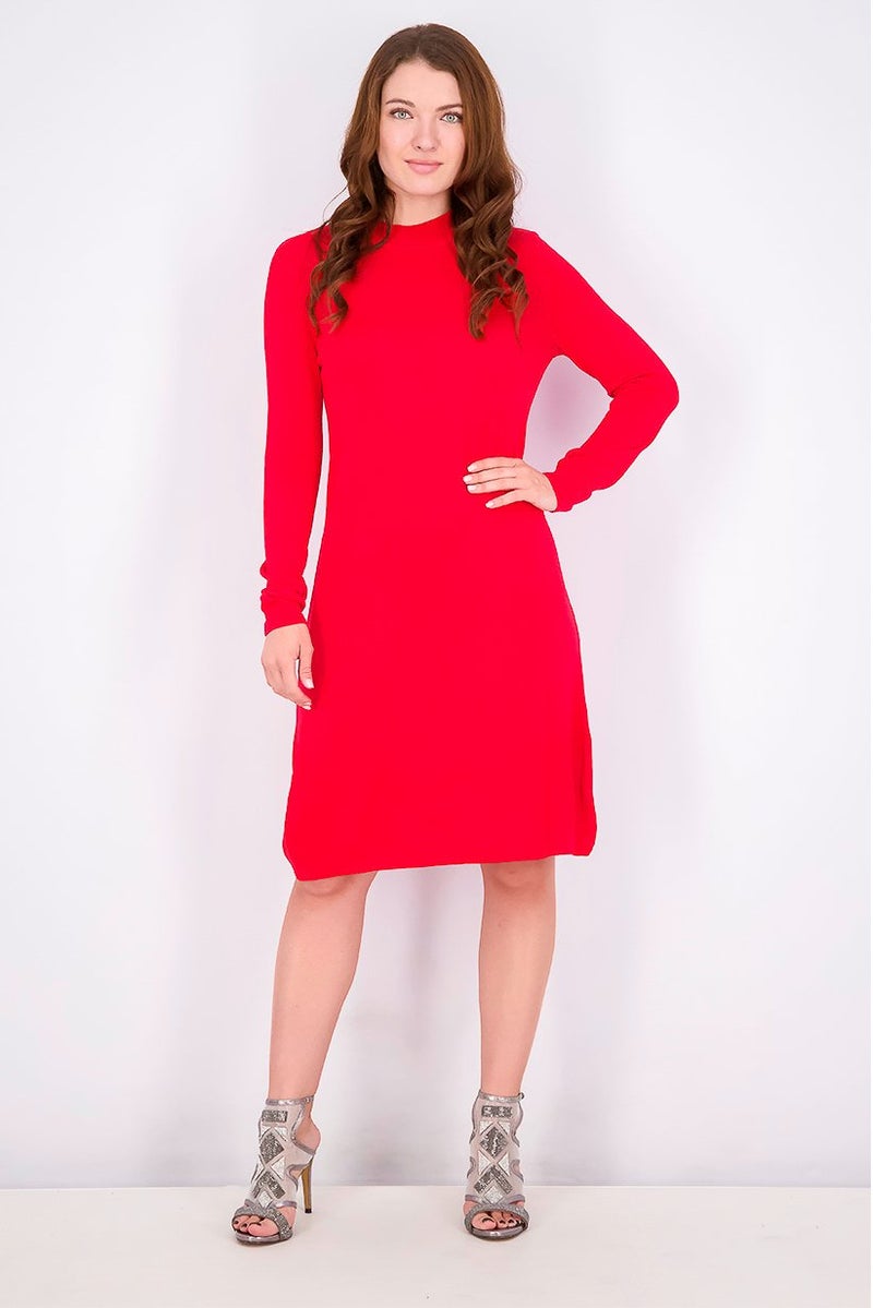 Tchibo Women Regular Fit Knitted Casual Mini Sweater Dress, Red - Image 3