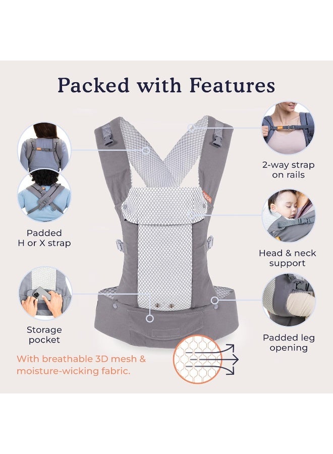 Beco Gemini Baby Carrier from Newborn to Toddler - Certified Ergonomic Newborn Baby Carrier for Infants and Children of 7-35 lbs - M Shape, Adjustable Seat, Breathable 3D Mesh (Cool Dark Grey) - Image 4