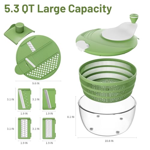 SmartTrends Salad Spinner 53 QT Lettuce Spinner with Strainer Fruit Cleaner with 4 Replaceable Blade for Shredding Slicing and Pureeing Salad Washer Dryer for Quick Washing Green - Image 3