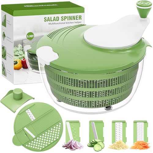 SmartTrends Salad Spinner 53 QT Lettuce Spinner with Strainer Fruit Cleaner with 4 Replaceable Blade for Shredding Slicing and Pureeing Salad Washer Dryer for Quick Washing Green - Image 1