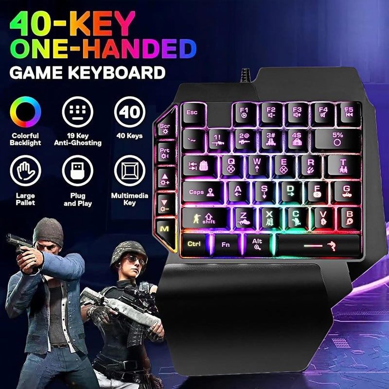 Guiheng Wired One Handed Gaming Keyboard Rainbow LED Backlit 39 Keys Portable Mini Gaming Keypad Ergonomic Game Controller for PC Gamer-Black - Image 3
