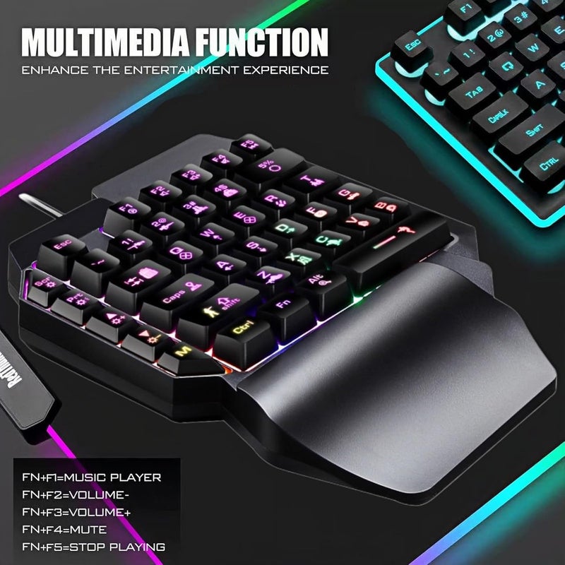 Guiheng Wired One Handed Gaming Keyboard Rainbow LED Backlit 39 Keys Portable Mini Gaming Keypad Ergonomic Game Controller for PC Gamer-Black - Image 2