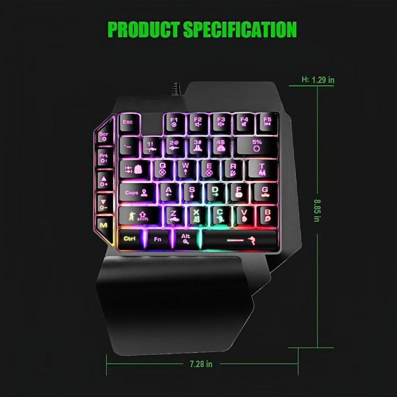 Guiheng Wired One Handed Gaming Keyboard Rainbow LED Backlit 39 Keys Portable Mini Gaming Keypad Ergonomic Game Controller for PC Gamer-Black - Image 5