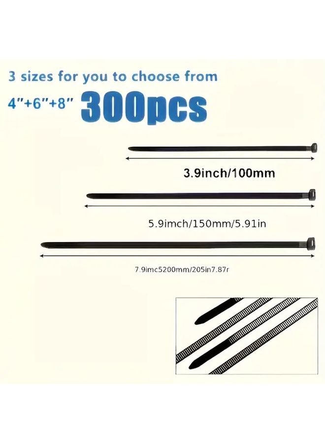 300 Pack Heavy Duty Adjustable Tie Wraps Black 3.94 5.91 7.87 Inch All Weather Multi Purpose - Image 4