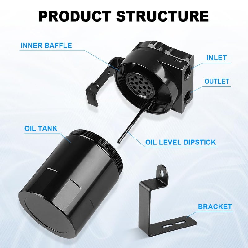 JDMON Oil Catch Can, Aluminum Oil Separator Tank Compatible with 2014-2018 Chevy Silverado 1500 GMC Sierra 1500, 2015-2020 Chevy Tahoe Suburban GMC Yukon, Oil Air Reservoir with Fuel Line, 350ML,Black - Image 2