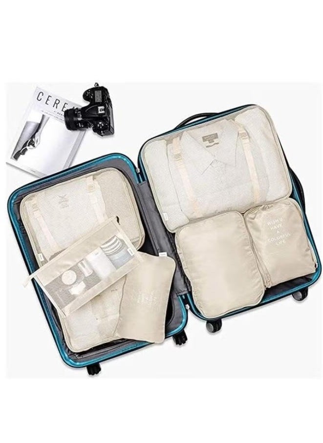 ALAS EV TEKSTIL - Beige 7-piece organized travel bag set - Image 1