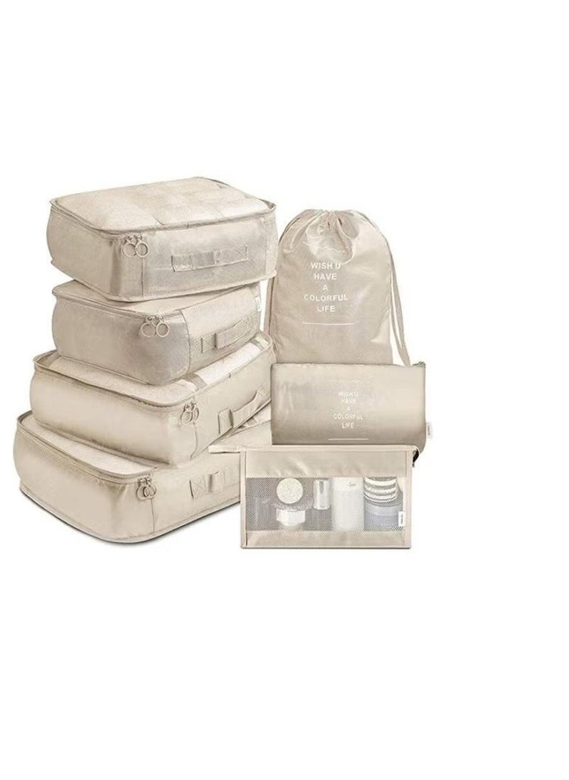 ALAS EV TEKSTIL - Beige 7-piece organized travel bag set - Image 1