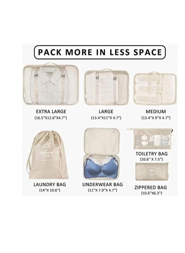 ALAS EV TEKSTIL - Beige 7-piece organized travel bag set - Image 1