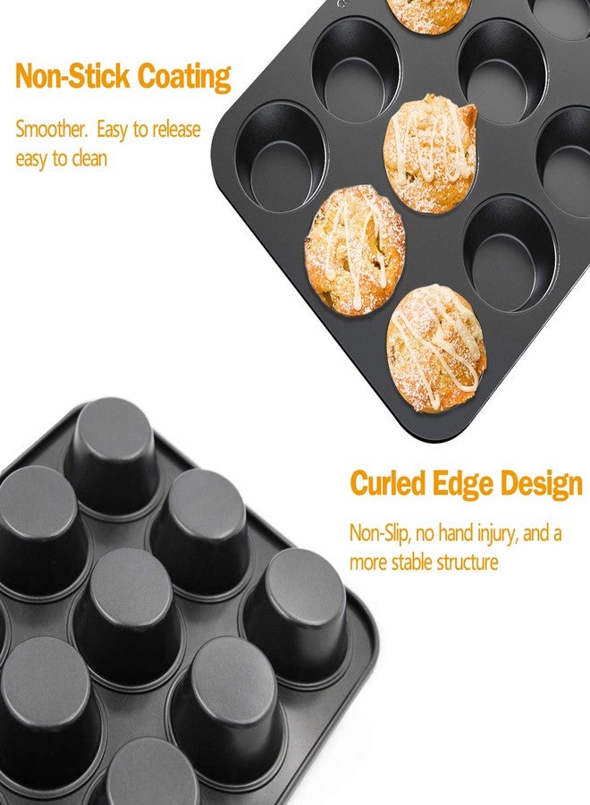 CHEFMADE 12 Cups Muffin Pan Set, 2 Packs Bakeware Non-Stick Cupcake Baking Pan Heavy Duty Carbon Steel Pan Muffin Tins Standard Baking Mold for Cakes - Image 5