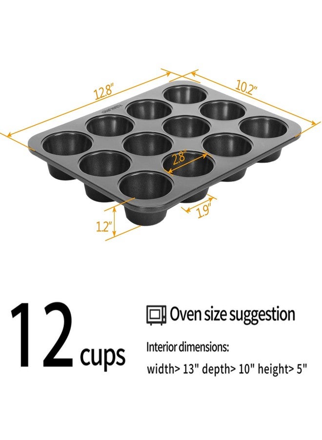 CHEFMADE 12 Cups Muffin Pan Set, 2 Packs Bakeware Non-Stick Cupcake Baking Pan Heavy Duty Carbon Steel Pan Muffin Tins Standard Baking Mold for Cakes - Image 2