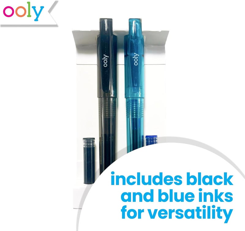 Ooly Splendid Duo Fountain Pens: Black & Blue Inks - Set of 2 Pens & 4 Cartridges, School Supplies - Image 5