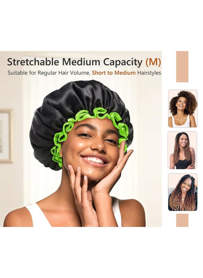 mikimini Black Shower Cap for Women, Men & Girls, 1 Pack, Reusable Double Layers Waterproof Bathing Shower Hat with Soft Comfortable PEVA Lining, Non-fading, Stretchy Shower Cap  - Image 2