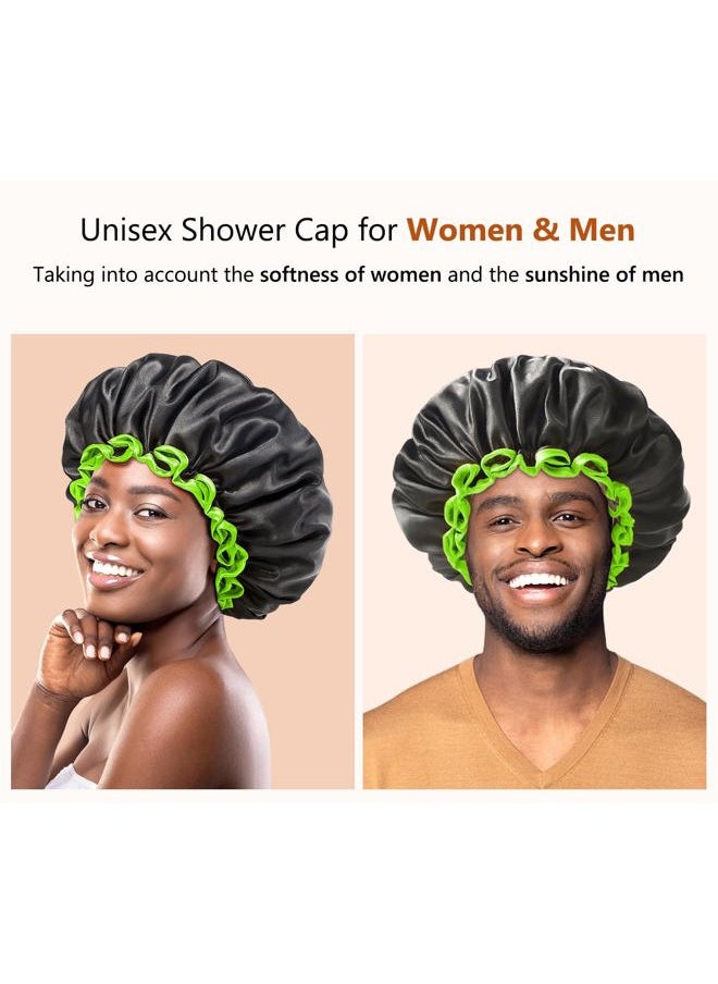 mikimini Black Shower Cap for Women, Men & Girls, 1 Pack, Reusable Double Layers Waterproof Bathing Shower Hat with Soft Comfortable PEVA Lining, Non-fading, Stretchy Shower Cap  - Image 5