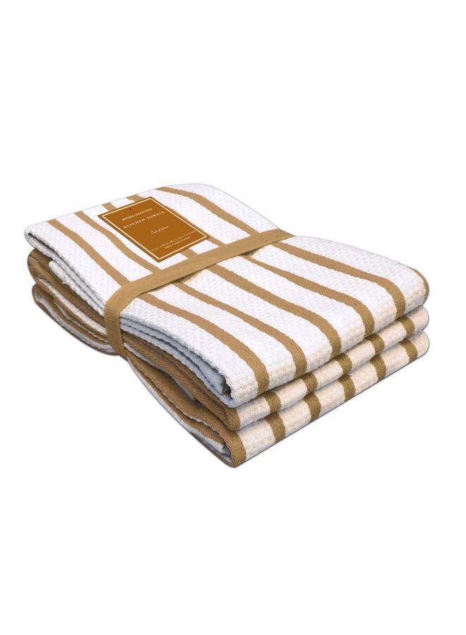 3-Piece High Quality Cotton Kitchen Towel Set Beige And White 18 X 28Inch