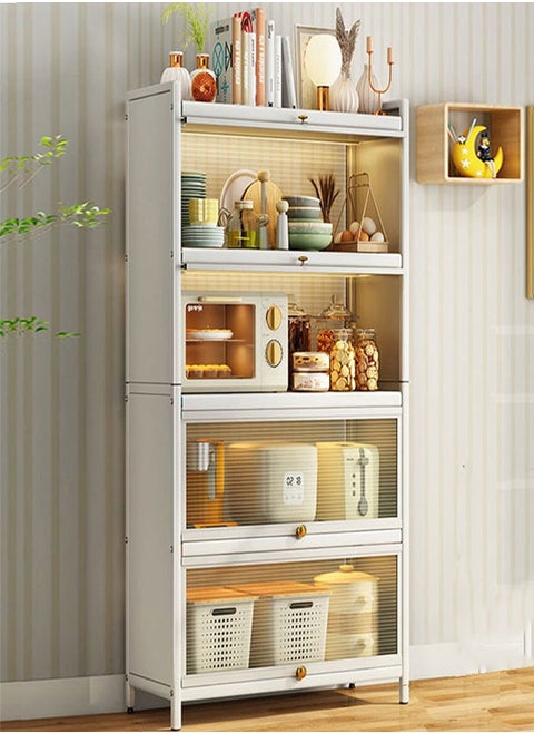 Kitchen Storage Cabinet,5 Tier Dustproof Storage Shelves with Clear Door,Multifunction Metal Storage Rack Organizer for Living Room Dining Room Bedroom Kitchen-Microwave Oven Rack