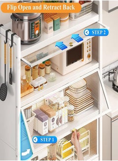 GoldenLike Kitchen Storage Cabinet,5 Tier Dustproof Storage Shelves with Clear Door,Multifunction Metal Storage Rack Organizer for Living Room Dining Room Bedroom Kitchen-Microwave Oven Rack  - Image 4