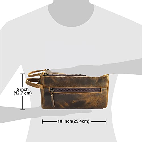 RUSTIC TOWN Leather Toiletry Bag for Men - Hygiene Organizer Travel Ditty Kit (Antique Brown) - Image 2