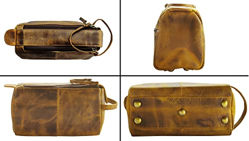 RUSTIC TOWN Leather Toiletry Bag for Men - Hygiene Organizer Travel Ditty Kit (Antique Brown) - Image 5