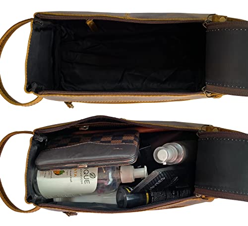 RUSTIC TOWN Leather Toiletry Bag for Men - Hygiene Organizer Travel Ditty Kit (Antique Brown) - Image 4