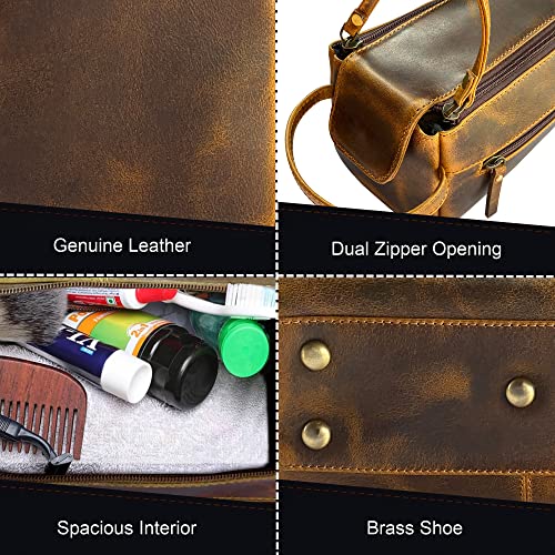 RUSTIC TOWN Leather Toiletry Bag for Men - Hygiene Organizer Travel Ditty Kit (Antique Brown) - Image 3