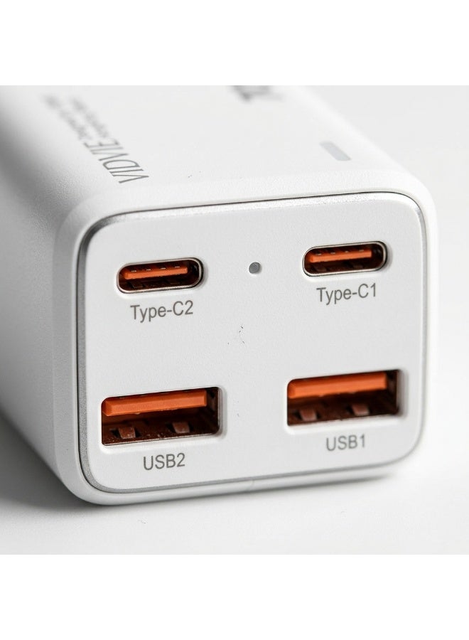 VIDVIE  Desktop Charger 70W GaN with 4 Ports (Dual Type-C & Dual USB) 1.5m Extension Cord - White - Image 5