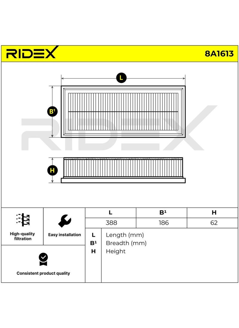 RIDEX - RIDEX - AIR FILTER FOR AUDI / VW / PORSCHE -  7P0129620A / 7L0129620A / 95811013010 / 95511013110 - Image 1