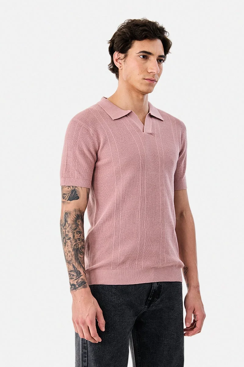 SNITCH Peach Textured Half Sleeve Regular Fit T-Shirt