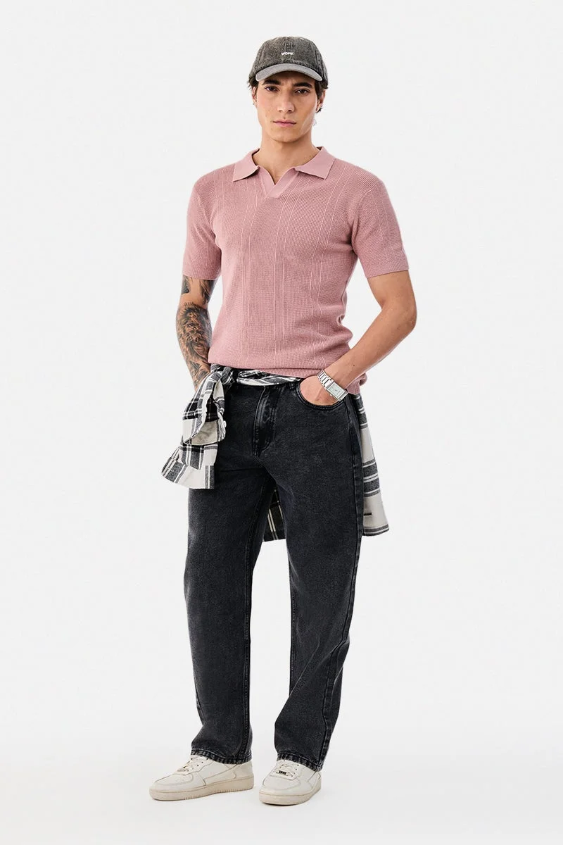 SNITCH Peach Textured Half Sleeve Regular Fit T-Shirt