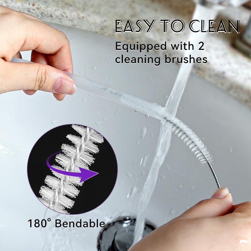 KINYFY 6 Pcs Reusable Straws with Silicone Tips, 12 Inch Clear Plastic Straws with Flex Elbow Silicone Covers, 40 oz Cup Tumbler Replacement Straw with 2 Cleaning Brushes for Cold or Hot Drinks - Image 5