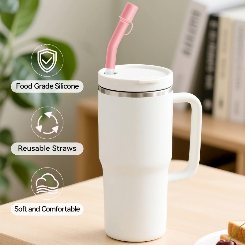 KINYFY 6 Pcs Reusable Straws with Silicone Tips, 12 Inch Clear Plastic Straws with Flex Elbow Silicone Covers, 40 oz Cup Tumbler Replacement Straw with 2 Cleaning Brushes for Cold or Hot Drinks - Image 4