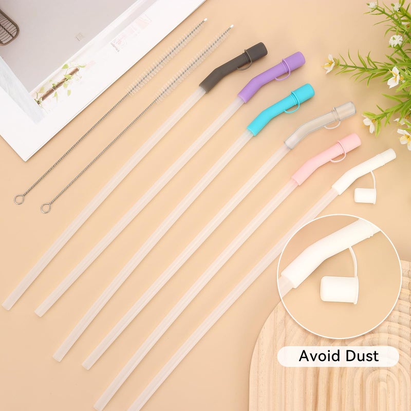 KINYFY 6 Pcs Reusable Straws with Silicone Tips, 12 Inch Clear Plastic Straws with Flex Elbow Silicone Covers, 40 oz Cup Tumbler Replacement Straw with 2 Cleaning Brushes for Cold or Hot Drinks - Image 3