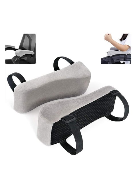 Memory Foam Arm Rest Office Chair Armrest Pads and Elevated Sloped Armrest - Universal Cushion Covers for Armrest and Elbow Relief (2 Pad Set) Gray