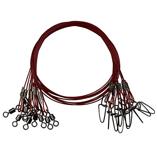 Laxygo 20pcs Fishing Wire Leaders Heavy Duty Fishing Stainless Steel Wire Leaders 150LB High Strength Fishing Leaders with Swivels and Snaps Black/Red/Green - Image 1