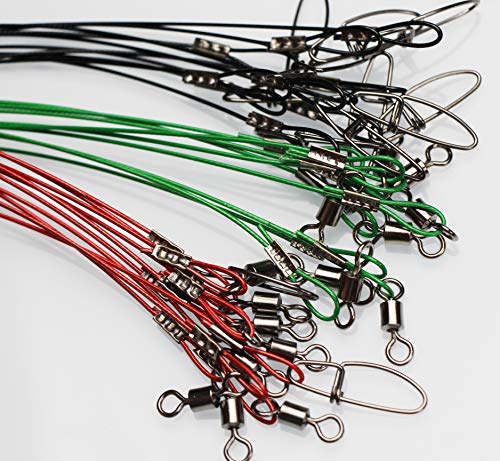 Laxygo 20pcs Fishing Wire Leaders Heavy Duty Fishing Stainless Steel Wire Leaders 150LB High Strength Fishing Leaders with Swivels and Snaps Black/Red/Green - Image 3