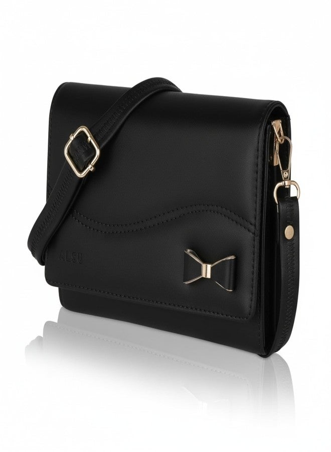 ALSU Women's Sling Bag | Cross body bag| Side bag| Credit car slots| zipper pockets| detachable straps| adjustable straps| daily use| phone pockets (Black) - Image 1