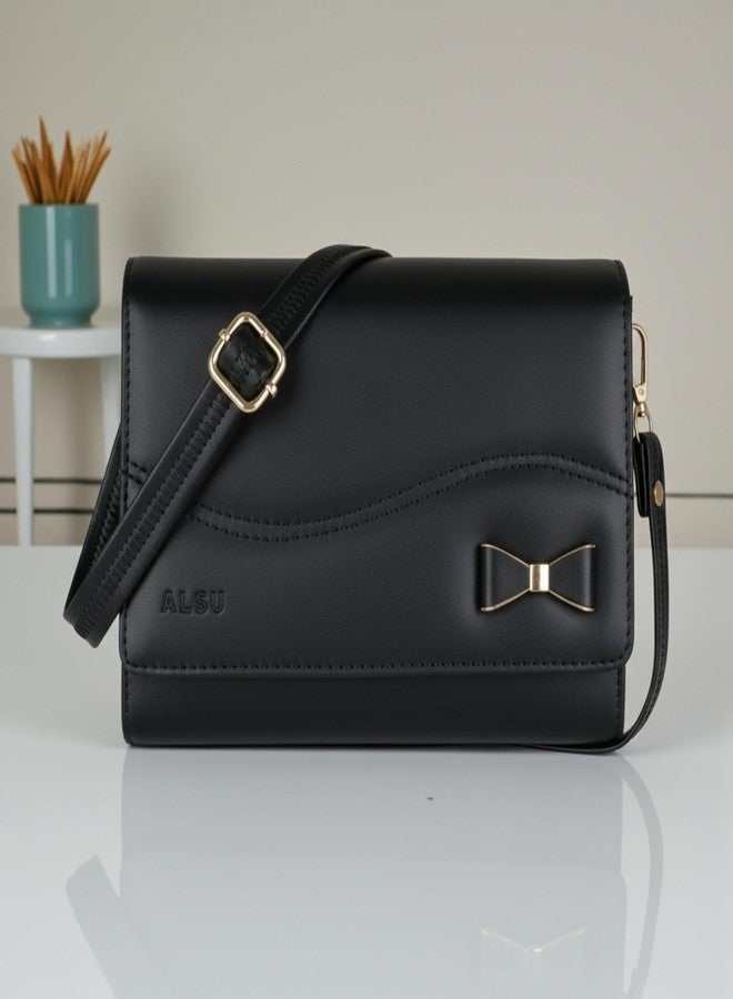 ALSU Women's Sling Bag | Cross body bag| Side bag| Credit car slots| zipper pockets| detachable straps| adjustable straps| daily use| phone pockets (Black) - Image 3