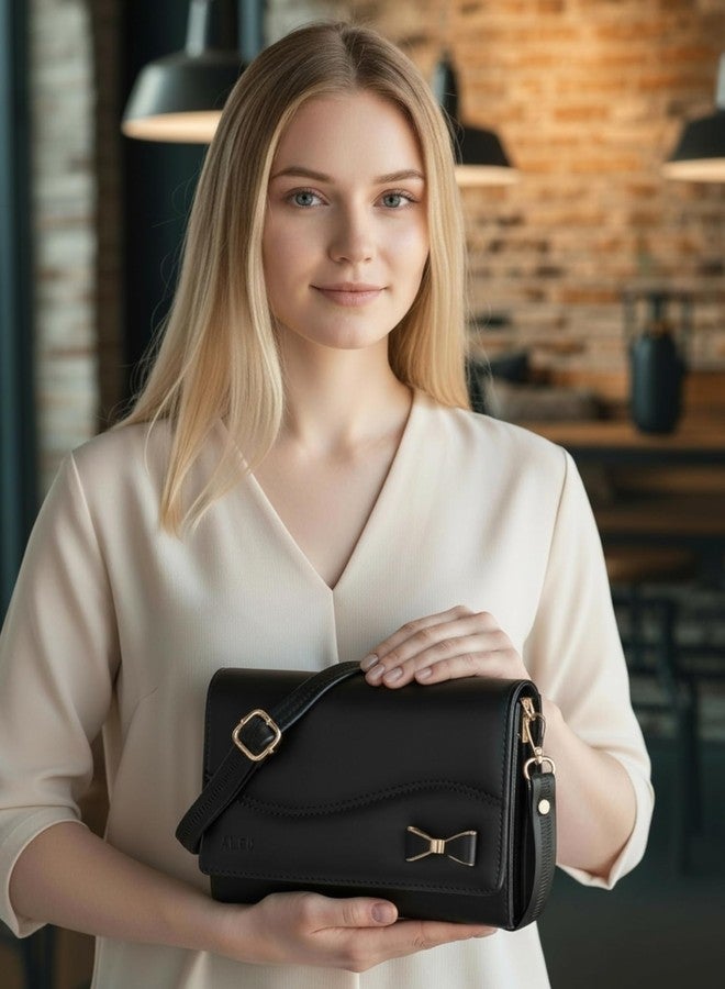 ALSU Women's Sling Bag | Cross body bag| Side bag| Credit car slots| zipper pockets| detachable straps| adjustable straps| daily use| phone pockets (Black) - Image 2