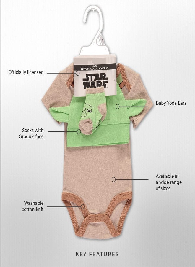 Happy Threads Star Wars Baby Boys Clothing 3-Piece Gift Set with Baby Bodysuit, Hat, and Socks - Star Wars Baby Clothes (Brown/Green, 0-3M) - Image 2