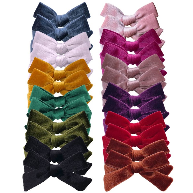 Sugarmelon 24 Pieces Velvet Bow Hair Clips Barrettes for Baby Girl Hair Bows Alligator Clip Accessories for Little Girls Toddler Kids Teens
